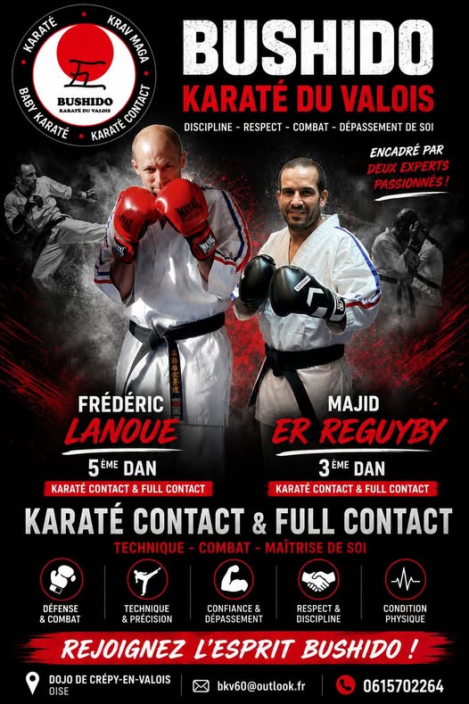 Frédéric Lanoue (5ème dan) et Majid Er Reguyby (3ème dan), entraîneurs de karaté contact et full contact